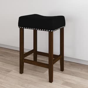 Hylie 24 in. Black Fabric Cushion Dark Brown Finish Nailhead Wood Counter Height Bar Stool