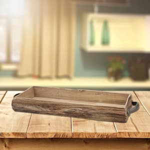 Brown Wooden Bark Tray with Metal Handles