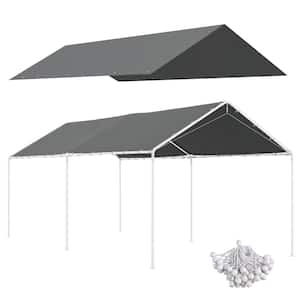 10 ft. x 20 ft. Carport Replacement Top Portable Canopy Cover UV and Water Resistant with Ball Bungee Cords Dark Gray