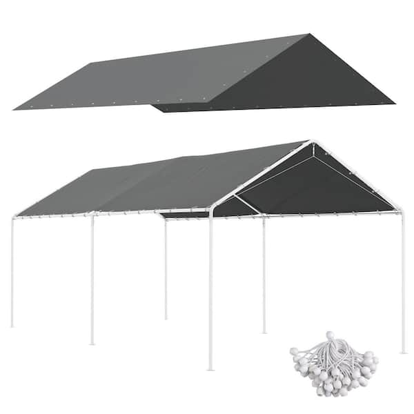 Otryad 10 ft. x 20 ft. Carport Replacement Top Portable Canopy Cover UV and Water Resistant with Ball Bungee Cords Dark Gray
