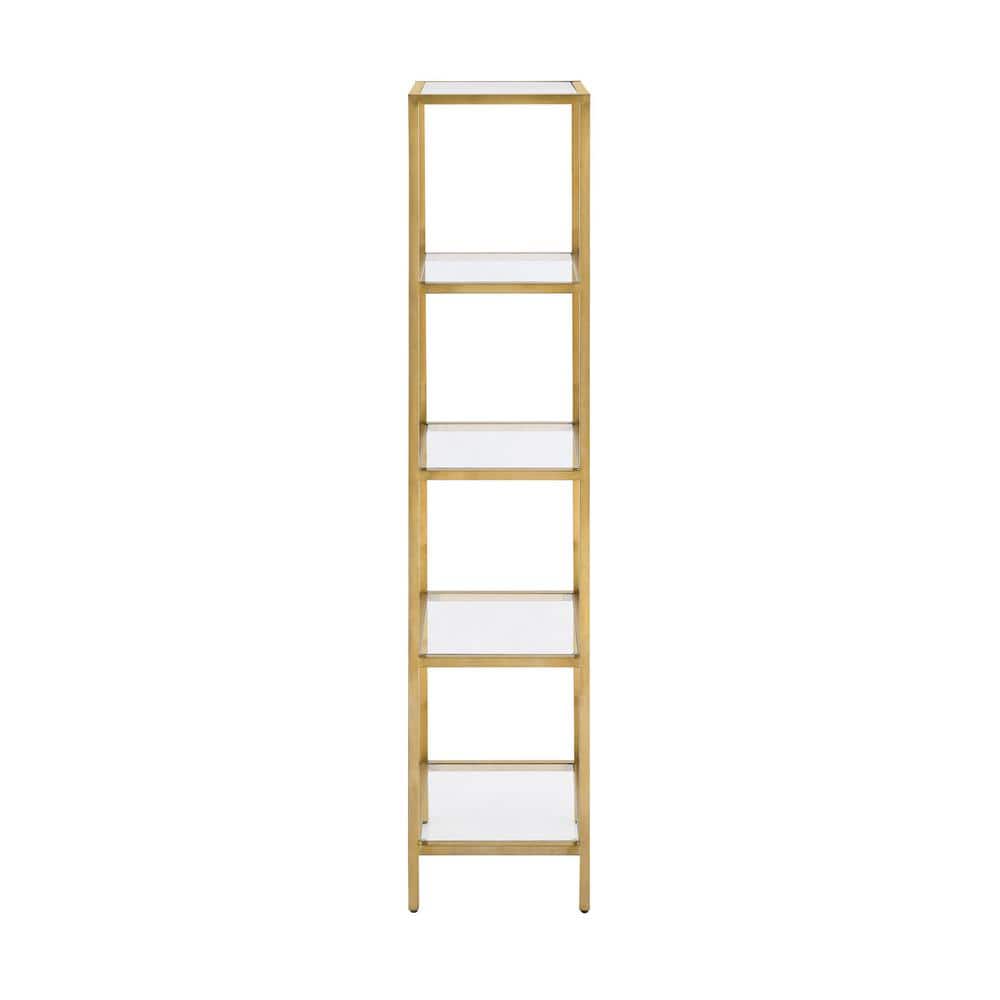 Pierre Brushed Gold Freestanding Linen Cabinet with Glass Shelves