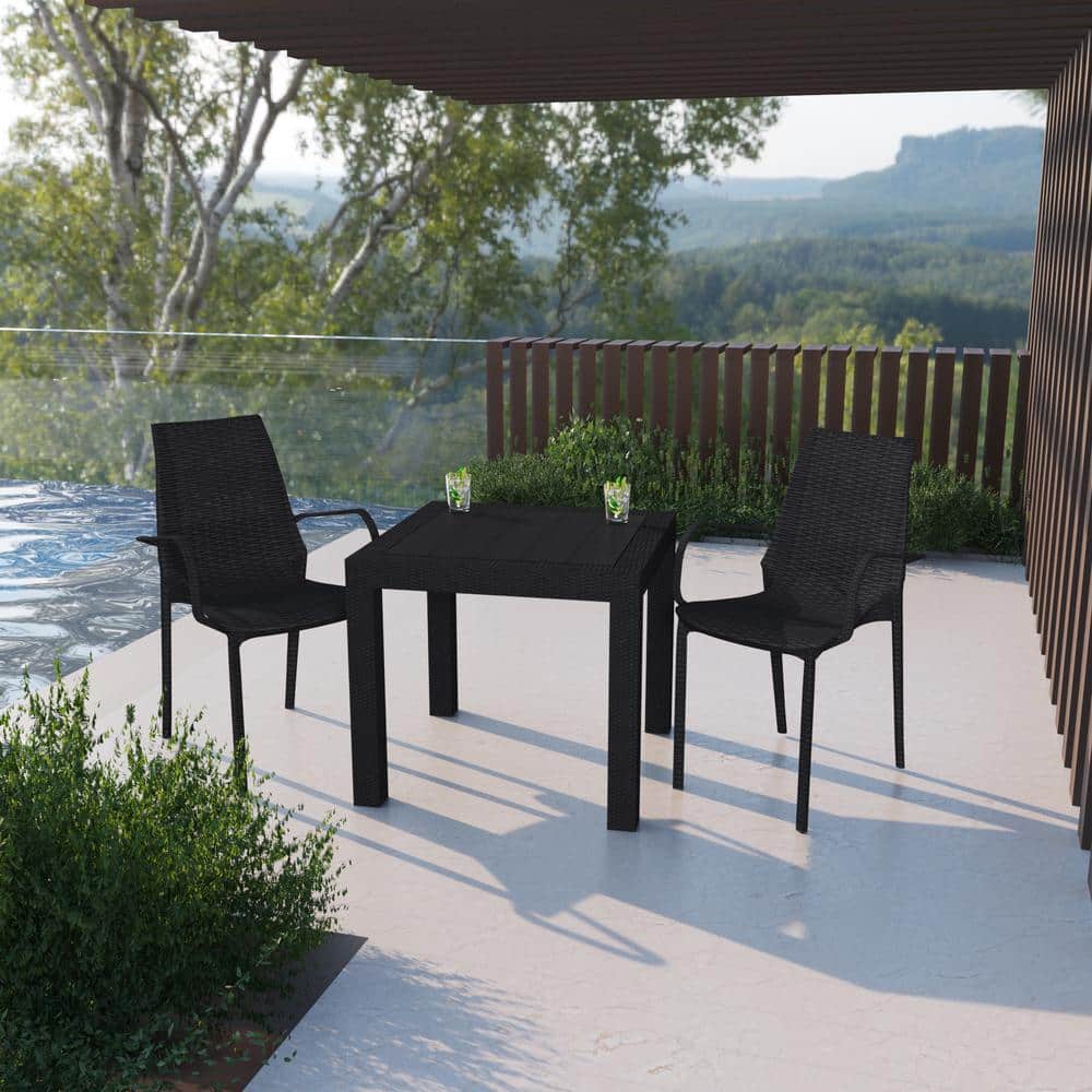 Kent 35'' Black Weave Design Polypropylene Outdoor Dining Chair - Set of 2