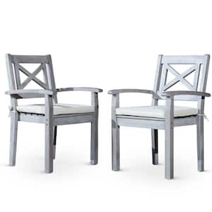 Gray Solid Wood Outdoor Dining Chair Set of 2