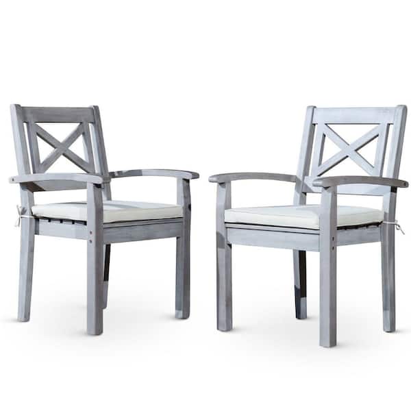 ITOPFOX Gray Solid Wood Outdoor Dining Chair Set of 2