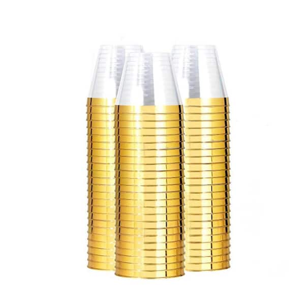 8 oz. Gold Metallic Plastic Tumblers (Set of 200), BPA Free Disposable Drinkware for Weddings, Parties and Holidays