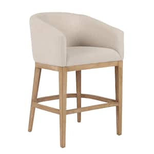 Cody 24 in. Beige and Natural Brown Barrel Back Solid Wood Upholstered Counter Stool