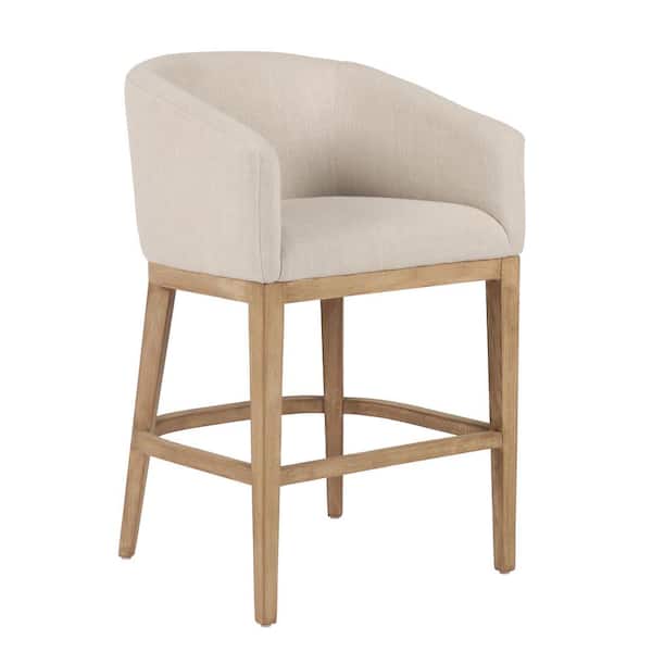 East At Main Cody 24 in. Beige and Natural Brown Barrel Back Solid Wood Upholstered Counter Stool