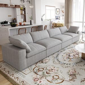 160.62 in. Square Arm Linen Rectangle 4-Piece Free combination Modular Sectional Sofa in Gray