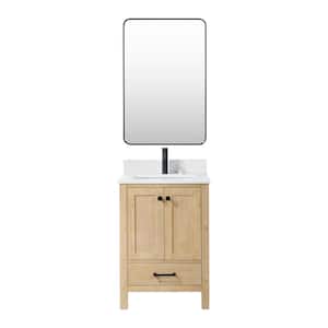 Shannon 24 in. W. x 22 in. D x 34 in. H Single Bath Vanity in Natural Brown with White Composite Stone Top and Mirror