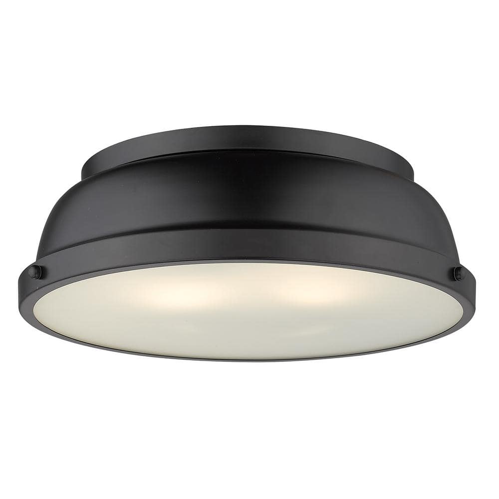 Duncan 14" Matte Black and Brass Vintage-Inspired Flush Mount