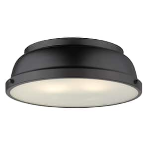 Duncan 14 in. 2-Light Matte Black Flush Mount with Matte Black Shade