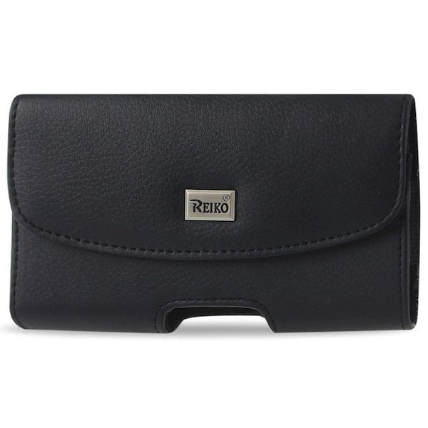 REIKO Horizontal Leather Pouch With Magnetic Clasp And Metal Logo In Black with 3.8 in. x 3 in. x 0.7 in.