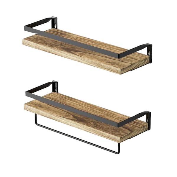 Floating 2-Tier Paulownia Wood Wall Shelf Metal for Bedroom Bathroom and  Living Room Rustic Paulownia Wooden Wall Mounted Organizer Shelf with 6  Metal Key Hooks - China Wall Shelf, Wall Shelves