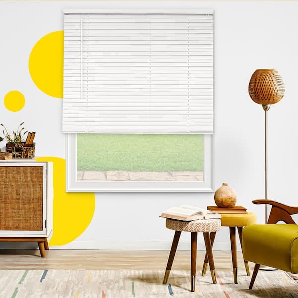 YELLOW BLINDS Grand White 54 in. W X 60 in. H Cordless Light Filtering Vinyl Mini Window Blinds with 1 in. Slats