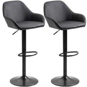 41.75 in. Black High Back Metal Frame Adjustable Bar Stools with PU leather seat (Set of 2)
