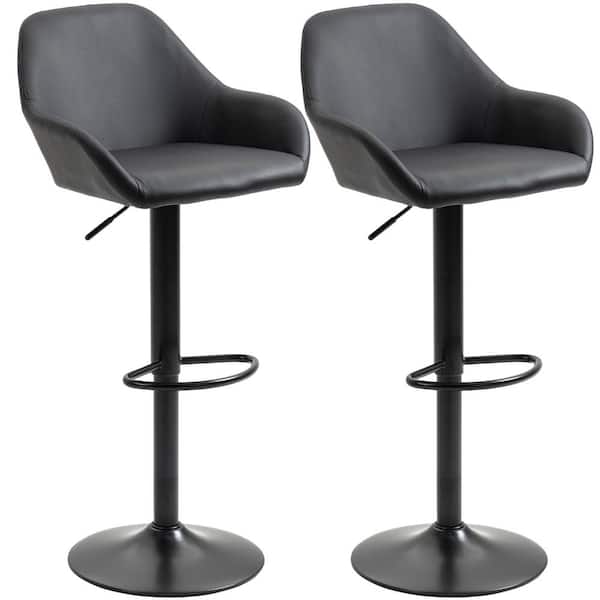 HOMCOM 41.75 in. Black High Back Metal Frame Adjustable Bar Stools with PU leather seat (Set of 2)