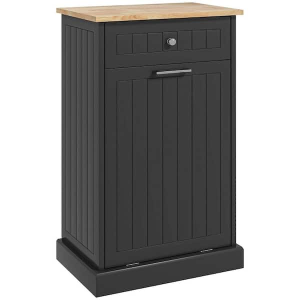 Kitchen Tilt Out Trash Bin Cabinet Free Standing Recycling Cabinet Trash Can Holder with Drawer in Black