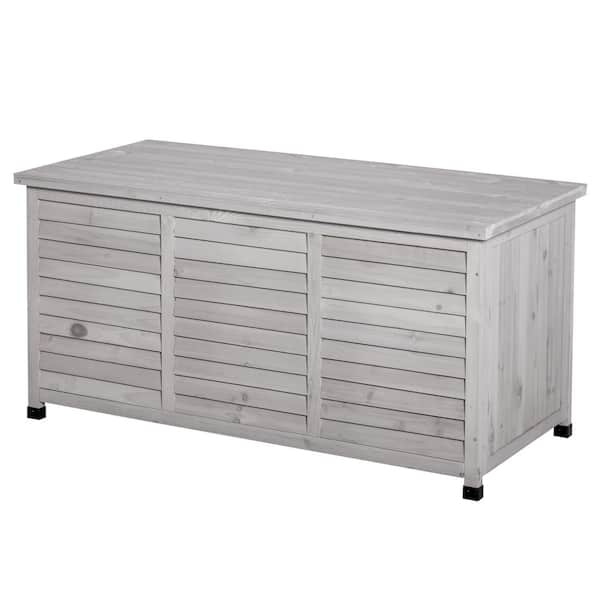 75 Gal. Gray Solid Fir Wood Outdoor Storage Bench with Aerating Gap and Non-slip Foot Mats