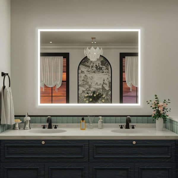 Solva 48 in. W x 36 in. H Rectangular Frameless LED Wall Bathroom Vanity Mirror with Sleek Silver Finish