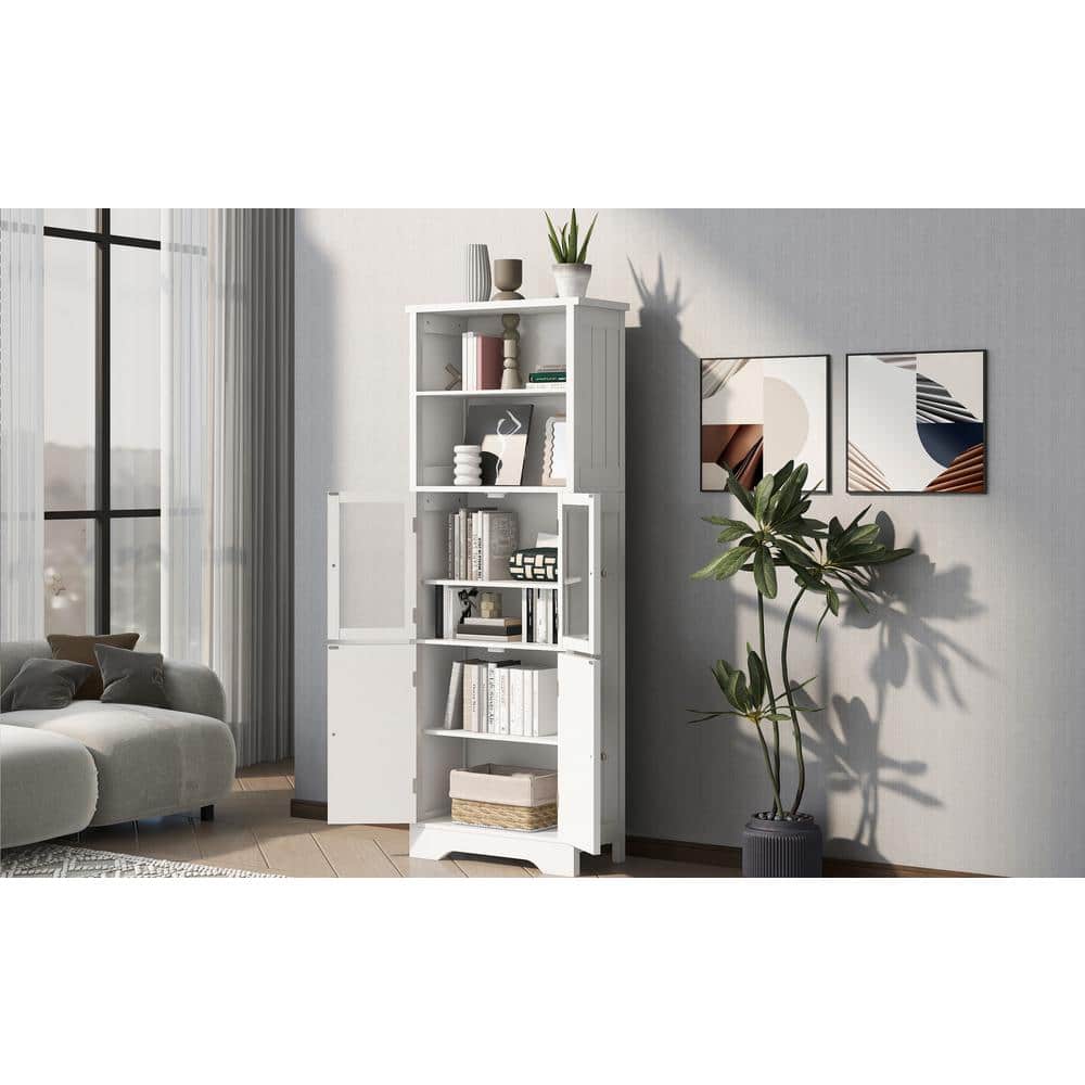 23 in. W x 11 in. D x 64 in. H White Wood Linen Cabinet with Adjustable She