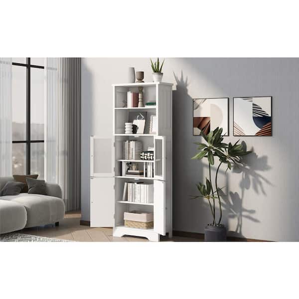 23 in. W x 11 in. D x 64 in. H White Wood Linen Cabinet with Adjustable Shelves