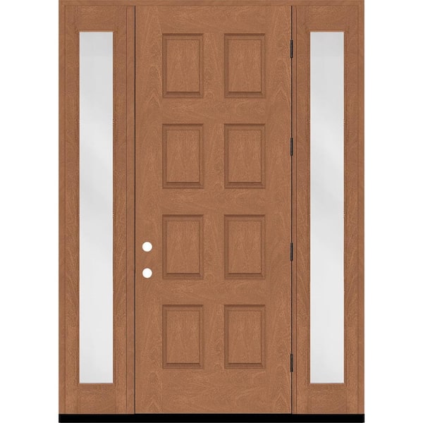 Regency 64 in. x 96 in. 8-Panel LHOS AutumnWheat Stain Mahogany Fiberglass Prehung Front Door w/Dbl 12in. Sidelites