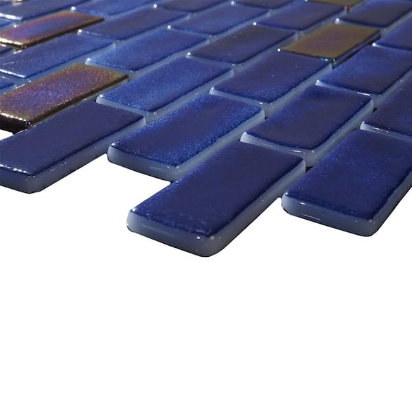 Glass Tile Love Forever Subway 1 in. x 2 in. Glossy Dark Blue Glass Patterned Mosaic Wall Floor Tile (9.68 Sq. Ft. Case)