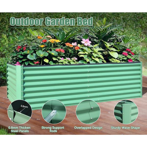 8 ft. x 4 ft. x 2 ft. Green Galvanized Steel Rectangular Outdoor Raised Garden Bed