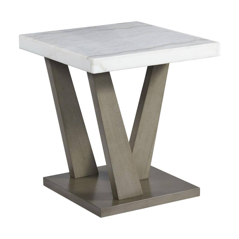 Graham 22 in. Grey Square Marble End Table