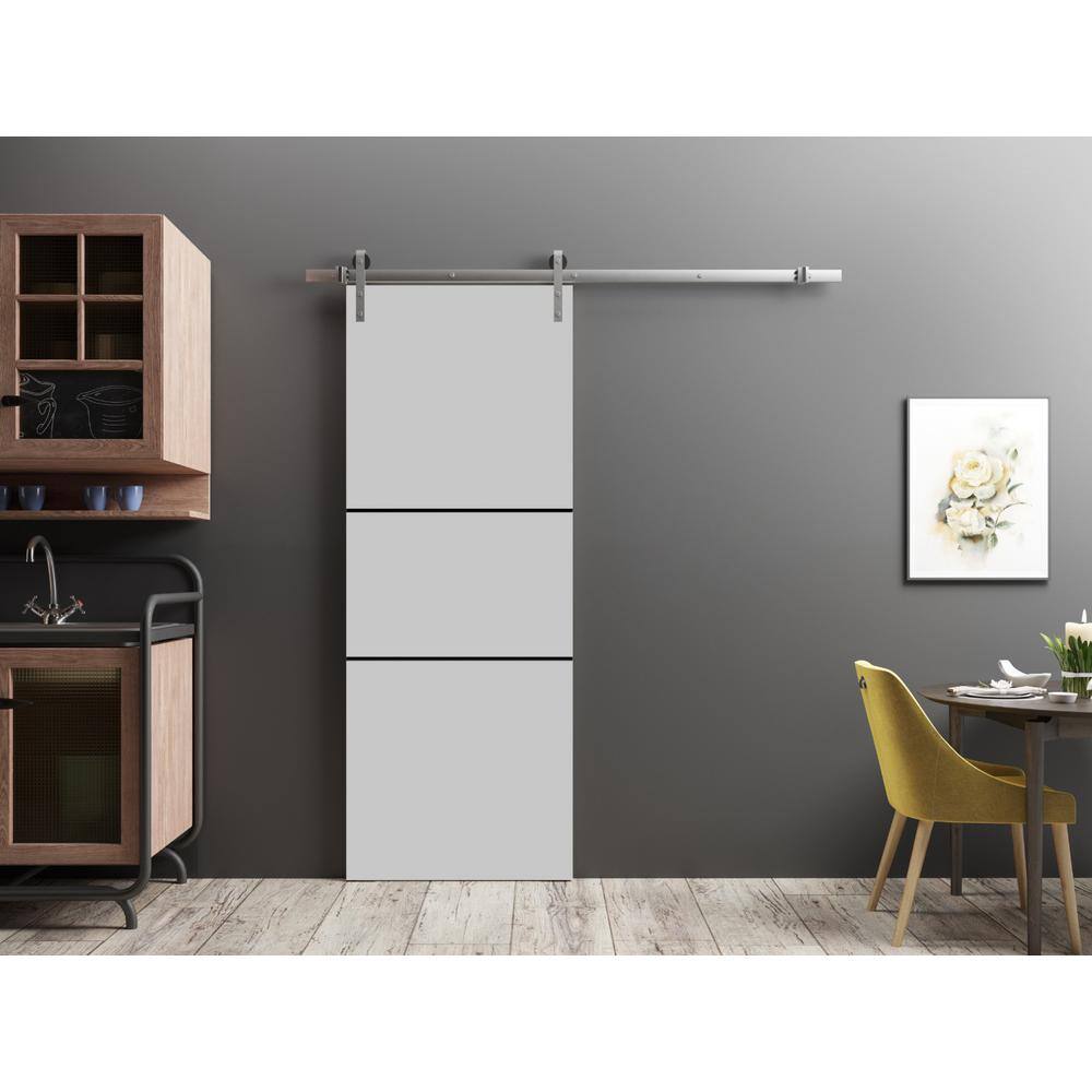 84" x 42" Matte Gray Solid Wood Modern Barn Door Kit