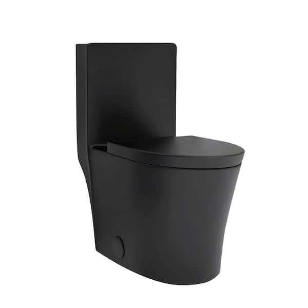 12 inch 1-piece 0.8/1.6 GPF Dual Flush Elongated Toilet in Black with Seat Included, Slow-Close, Wax Rings