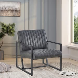 26 in. Gray Faux Leather Steel Arm Chair (Set of 1)