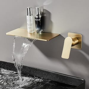 Rectangular waterfall Single Handle Wall Mounted Bathroom Faucet in Gold