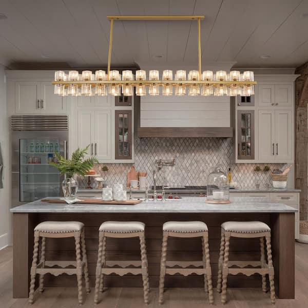 60-Light 54 in. Gold Crystal Chandelier Dimmable LED Kitchen Island Rectangle Bedrooms, Living Rooms (Includes Bulbs)