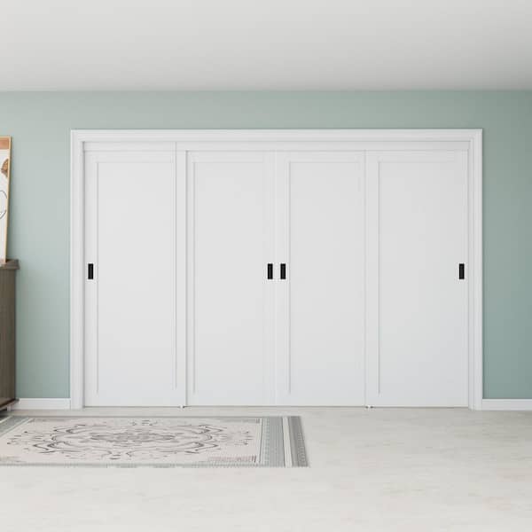 120 in. x 96 in. Paneled 1-Lite White Finished MDF Muti-Design Sliding Door with Hardware