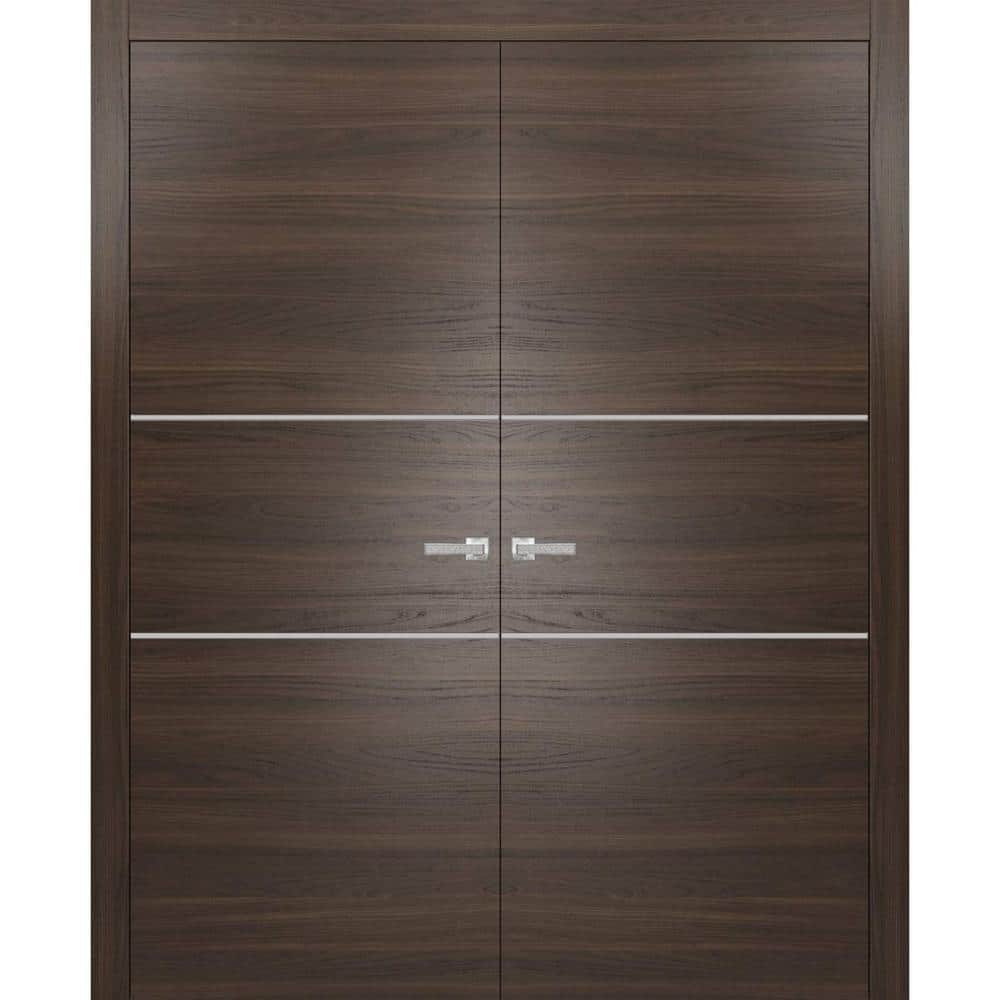 64 in. x 96 in. 2 Panel Chocolate Ash Finished Solid Wood with Honeycomb Sliding Door with Hardware price history on PriceWatchPro