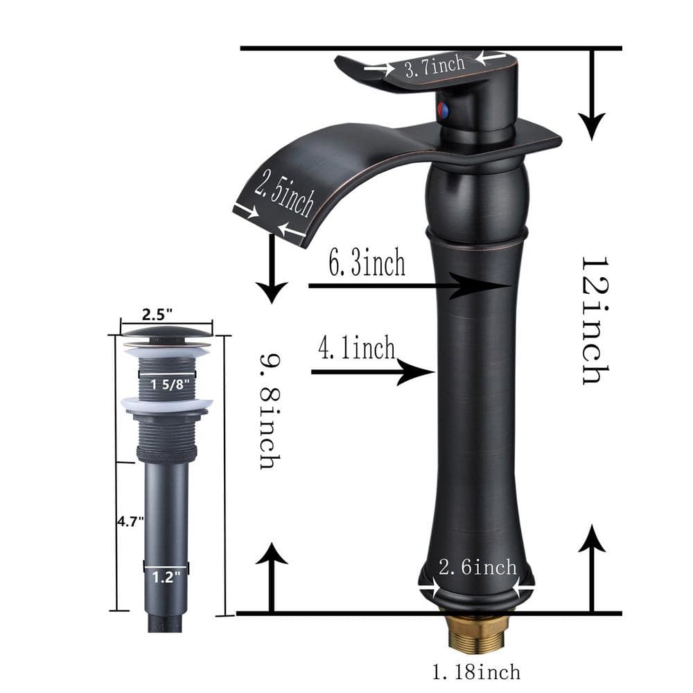 Matte Black Single Handle Waterfall Vessel Sink Faucet
