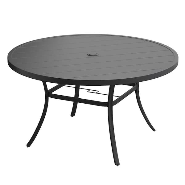 Erovio 50 in. Gray Round Metal Outdoor Dining Table for 6 with