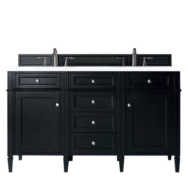 James Martin Vanities Brittany 60 in. W x 23.5 in.D x 34 in. H Double Bath Vanity in Black Onyx with Quartz Top in Classic White