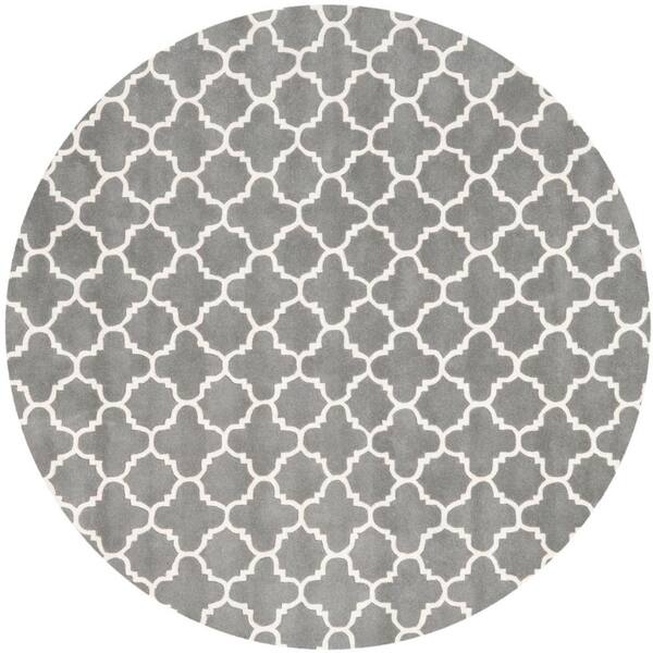 SAFAVIEH Chatham Dark Grey/Ivory 7 ft. x 7 ft. Round Area Rug
