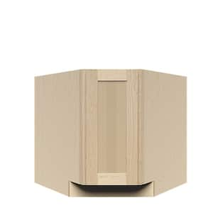 36 in. x 34.5 in. x 24 in. Lancaster Shaker Assembled Corner Diagonal Base Cabinet in Natural Wood