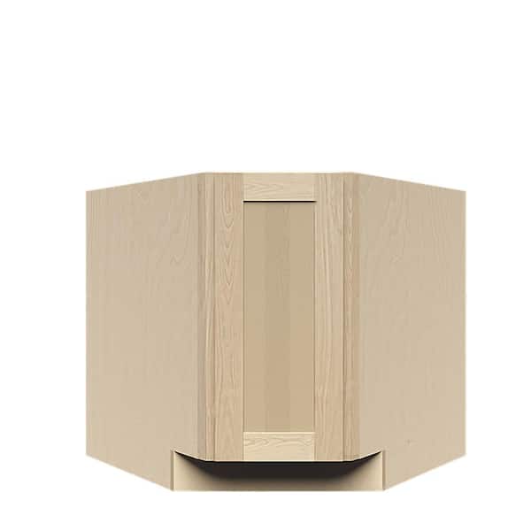 Unbranded 36 in. x 34.5 in. x 24 in. Lancaster Shaker Assembled Corner Diagonal Base Cabinet in Natural Wood