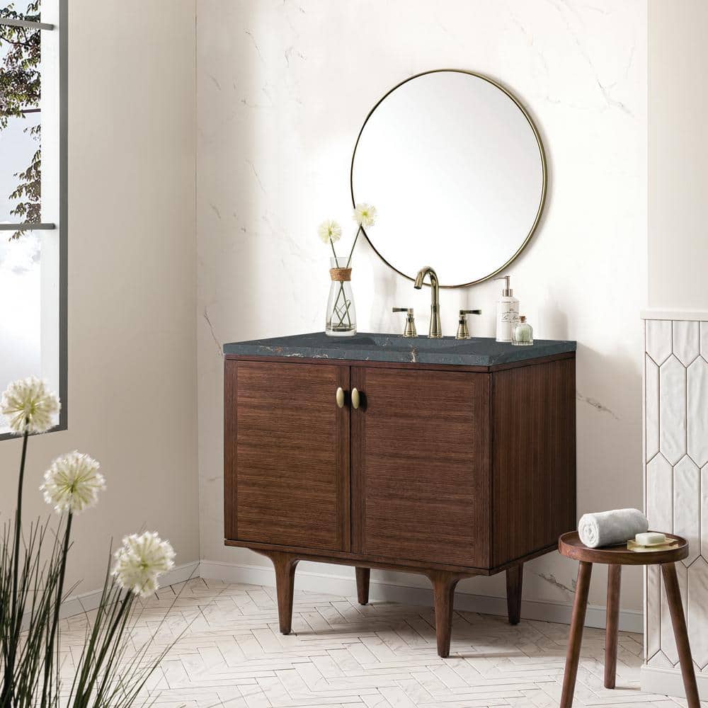Amberly 36.0 in. W x 23.5 in. D x 34.7 in. H Single Bathroom Vanity Mid-Century Walnut and Parisien Bleu Quartz Top price history on PriceWatchPro