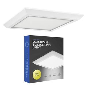 Ultra Slim Luxurious Edge-lit, 7 in. Square White, 4000K LED Easy Installation Ceiling Light Flush Mount (1-Pack)