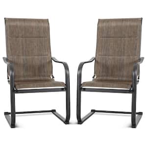 Textilene Padded Outdoor Dining Chair C-spring Sling Patio Chair,Brown (2-Pack)