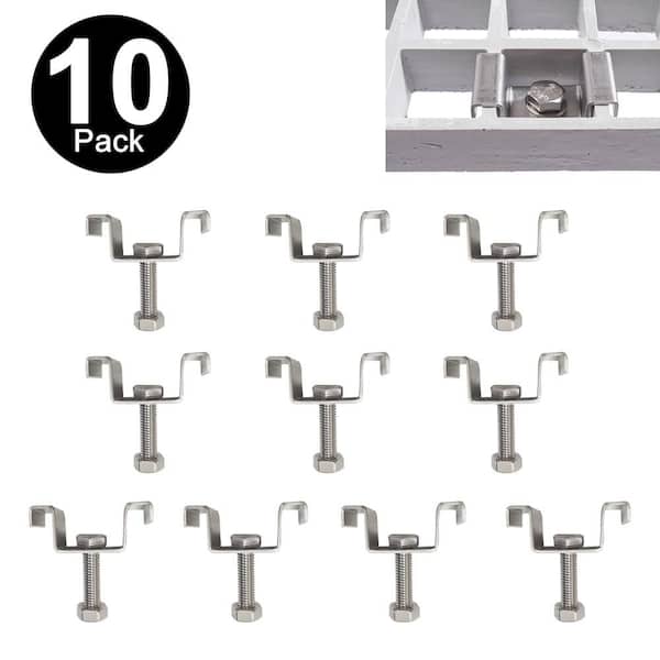 Stainless Steel M-Clamp, Composite Grating Clip, Connector, for 1 in. Height Grating, 10-Pack, Deck Tile, Gray