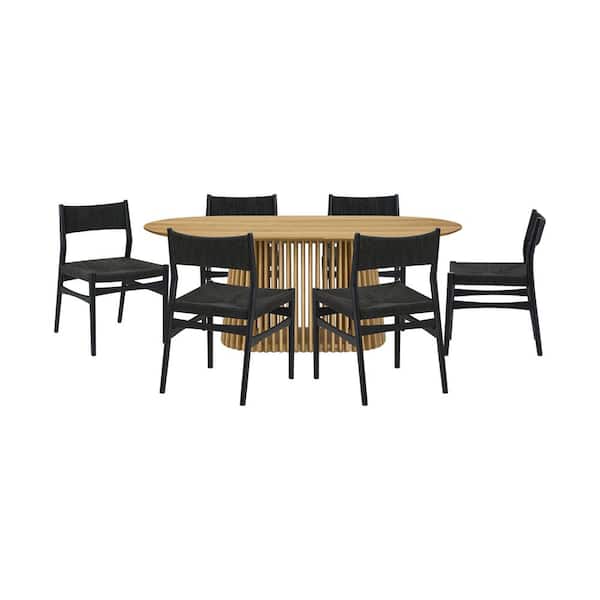Pasadena Erie 7-Piece Oval Natural Oak Wood Top Dining Room Set Seats 6