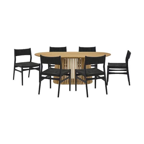 Armen Living Pasadena Erie 7-Piece Oval Natural Oak Wood Top Dining Room Set Seats 6