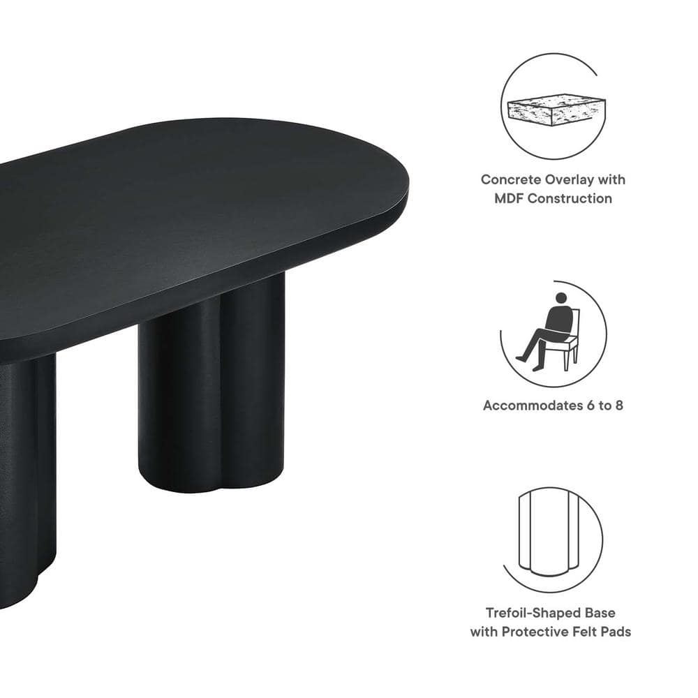 Caspian 72" Black Oval Concrete Dining Table with Double Pedestal Base