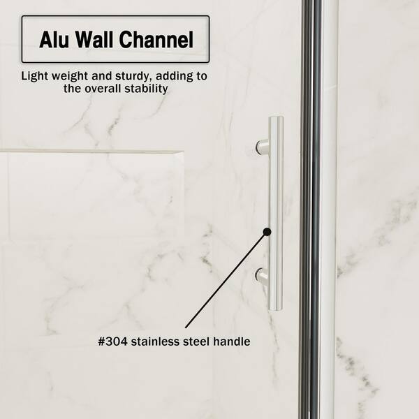 SHAAMA 56 - 60 in. W x 71 in. H Pivot Semi-Frameless Shower Door